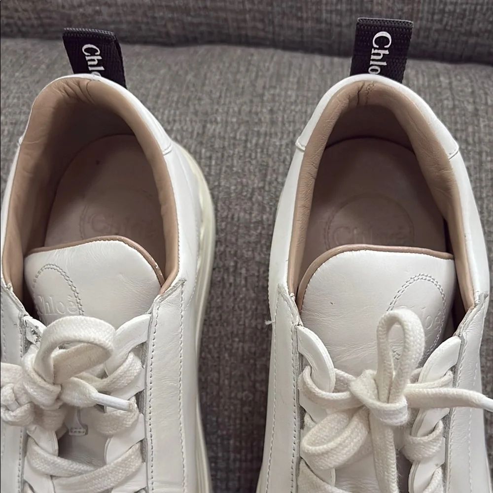 Chloe Scalloped Leather White Sneakers with Textured Upper and Thick Sole - Picture 15 of 16